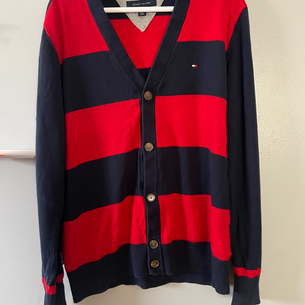 Tommy Hilfiger Men's Bold Red and Black Cardigan